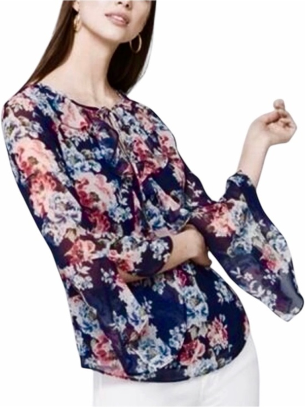 White House Black Market Floral Tiered Flounce Top